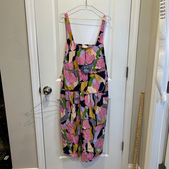 Ava & Viv Womens Tiered Square Neck Floral Print Midi Dress Pink Multi NWT 1X - Picture 5 of 11